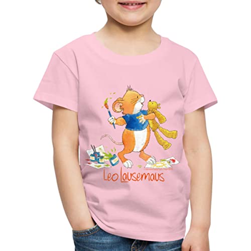 Spreadshirt Leo Lausemaus Malen mit Teddy Kinder Premium T-Shirt, 98/104 (2 Jahre), Hellrosa von Spreadshirt