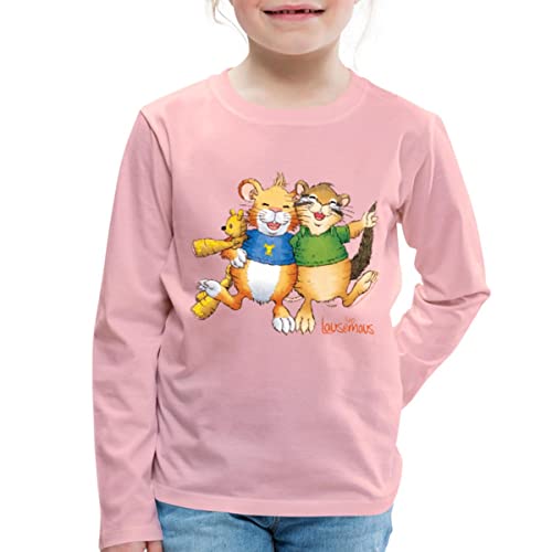 Spreadshirt Leo Lausemaus und Didi Dachs Freunde Kinder Premium Langarmshirt, 134/140 (8 Jahre), Hellrosa von Spreadshirt