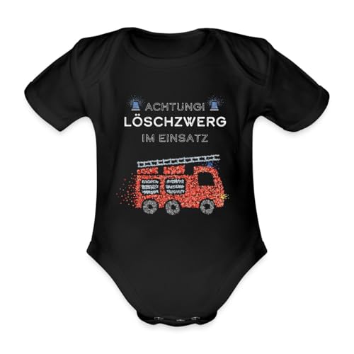 Spreadshirt Löschzwerg Feuerwehr Feuerwehrauto Baby Bio-Kurzarm-Body, 68 (3-6 M.), Schwarz von Spreadshirt