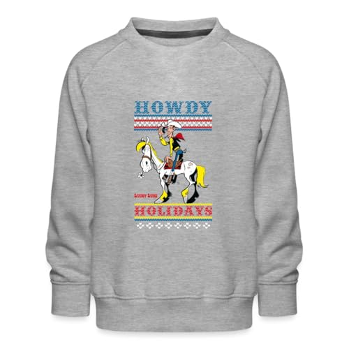 Spreadshirt Lucky Luke Howdy Holidays Ugly Christmas Kinder Premium Pullover, 134/146 (9-11 Jahre), Grau meliert von Spreadshirt