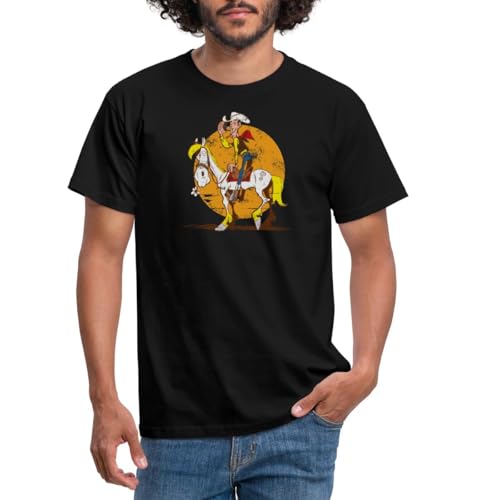 Spreadshirt Lucky Luke Jolly Jumper im Sonnenuntergang Männer T-Shirt, 3XL, Schwarz von Spreadshirt