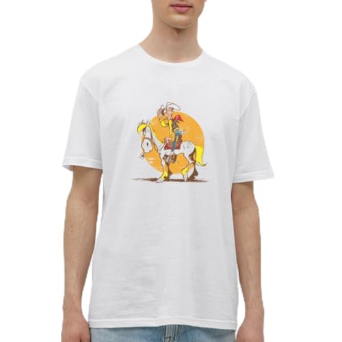 Spreadshirt Lucky Luke Jolly Jumper im Sonnenuntergang Männer T-Shirt, XL, weiß von Spreadshirt