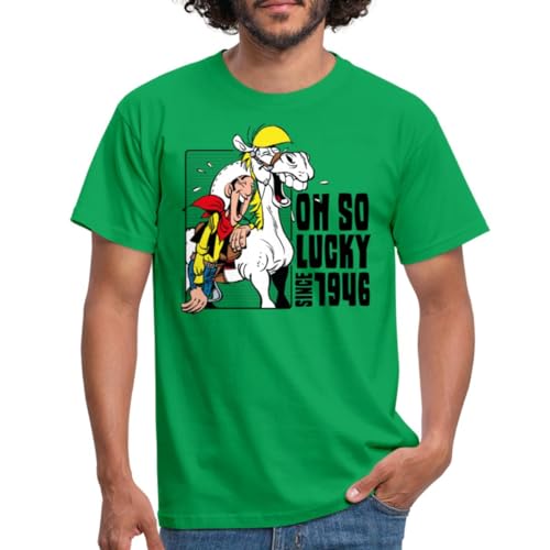 Spreadshirt Lucky Luke mit Jolly Jumper Oh so Lucky Männer T-Shirt, 4XL, Kelly Green von Spreadshirt