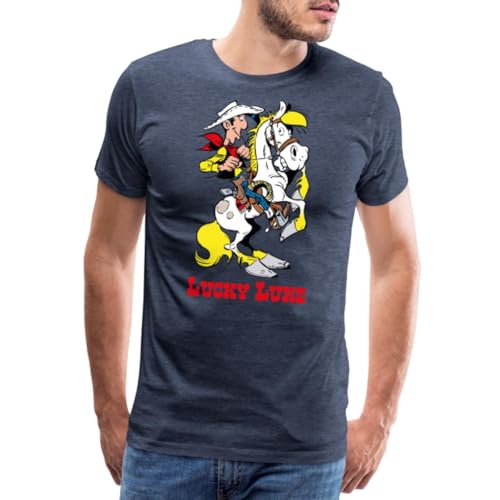 Spreadshirt Lucky Luke mit Pferd Jolly Jumper Männer Premium T-Shirt, XL, Blau meliert von Spreadshirt