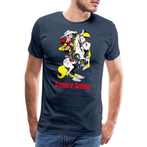 Spreadshirt Lucky Luke mit Pferd Jolly Jumper Männer Premium T-Shirt, XXL, Navy von Spreadshirt