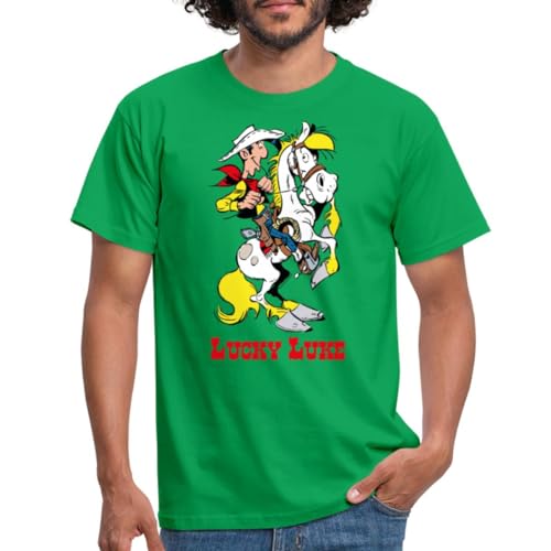 Spreadshirt Lucky Luke mit Pferd Jolly Jumper Männer T-Shirt, XXL, Kelly Green von Spreadshirt