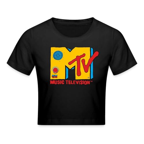 Spreadshirt MTV Music Television Radio-Logo Crop T-Shirt, M, Schwarz von Spreadshirt