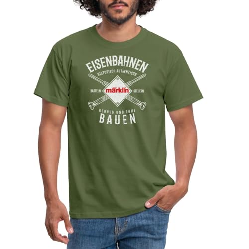 Spreadshirt Märklin Eisenbahnen Bauen Typografie Männer T-Shirt, XL, Militärgrün von Spreadshirt