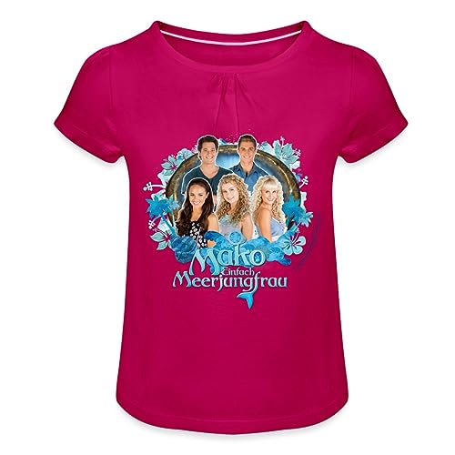 Spreadshirt Mako Einfach Meerjungfrau Gruppe Mädchen T-Shirt mit Raffungen, 10 Jahre, Fuchsia von Spreadshirt
