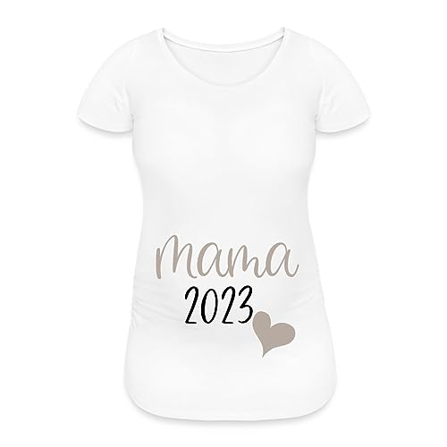 Spreadshirt Mama 2023 Herz Frauen Schwangerschafts T-Shirt, S, Weiß von Spreadshirt