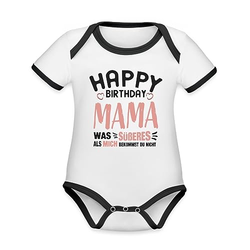 Spreadshirt Happy Birthday Mama Baby Bio-Kurzarm-Kontrastbody, 68 (3-6 M.), Weiß/Schwarz von Spreadshirt