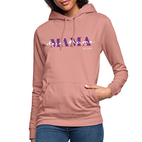 Spreadshirt Mama Kind Text Mit Name Geburtsjahr Personalisiert für Mutter und Familien Frauen Hoodie, L, Altrosa von Spreadshirt