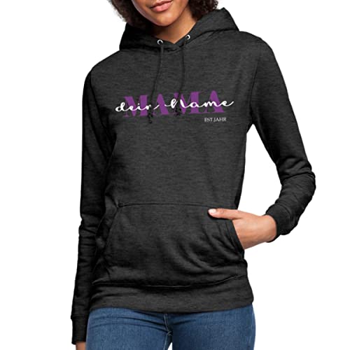 Spreadshirt Mama Kind Text Mit Name Geburtsjahr Personalisiert für Mutter und Familien Frauen Hoodie, L, Anthrazit von Spreadshirt