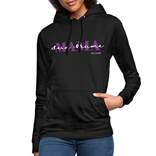 Spreadshirt Mama Kind Text Mit Name Geburtsjahr Personalisiert für Mutter und Familien Frauen Hoodie, L, Schwarz von Spreadshirt