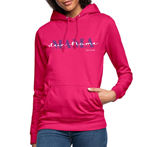 Spreadshirt Mama Kind Text Mit Name Geburtsjahr Personalisiert für Mutter und Familien Frauen Hoodie, S, Dunkles Pink von Spreadshirt