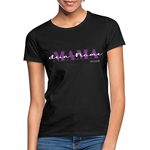 Spreadshirt Mama Kind Text Mit Name Geburtsjahr Personalisiert für Mutter und Familien Frauen T-Shirt, L, Schwarz von Spreadshirt