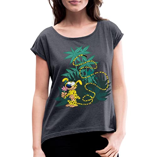 Spreadshirt Marsupilami Im Grünen Frauen T-Shirt mit gerollten Ärmeln, L, Navy meliert von Spreadshirt