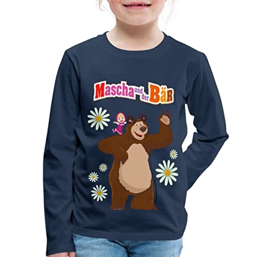 Spreadshirt Mascha Und Der Bär Winken Fröhlich Kinder Premium Langarmshirt, 98/104 (2 Jahre), Navy von Spreadshirt