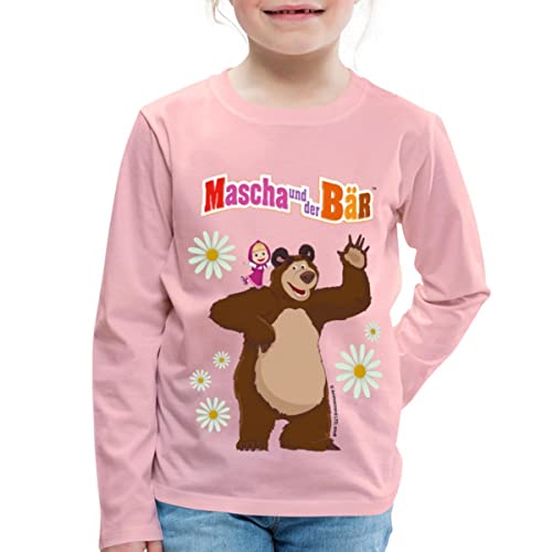 Spreadshirt Mascha Und Der Bär Winken Fröhlich Kinder Premium Langarmshirt, 98/104 (2 Jahre), Hellrosa von Spreadshirt