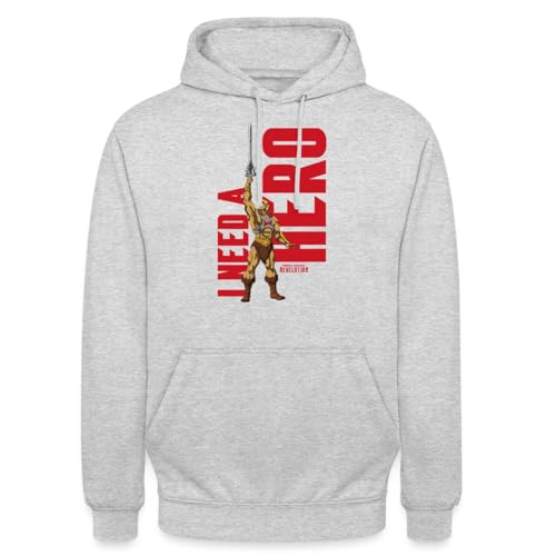 Spreadshirt Masters of The Universe He-Man I Need A Hero Unisex Hoodie, XXL, Hellgrau meliert von Spreadshirt
