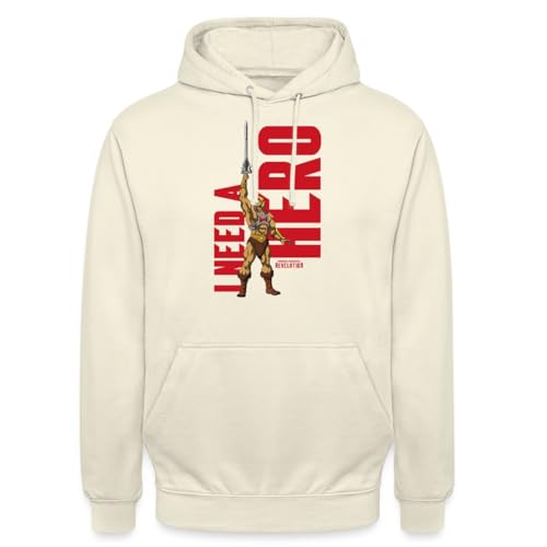 Spreadshirt Masters of The Universe He-Man I Need A Hero Unisex Hoodie, XXL, Vanille-Milchshake von Spreadshirt