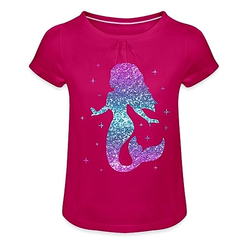 Spreadshirt Meerjungfrau Nixe Mädchen T-Shirt mit Raffungen, 4 Jahre, Fuchsia von Spreadshirt