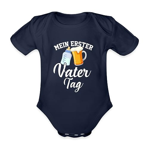 Spreadshirt Mein Erster Vatertag/Bester Papa Baby Bio-Kurzarm-Body, 80 (9-12 M.), Dunkelnavy von Spreadshirt