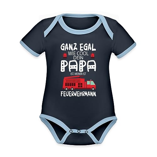 Spreadshirt Mein Papa Ist Feuerwehrmann Baby Bio-Kurzarm-Kontrastbody, 80 (9-12 M.), Navy/Himmelblau von Spreadshirt