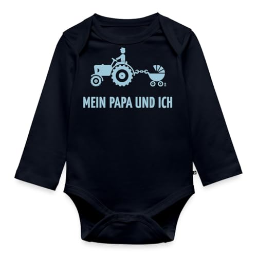 Spreadshirt Mein Papa und Ich Trecker Kinderwagen Baby Bio-Langarm-Body, 68 (3-6 M.), Navy von Spreadshirt
