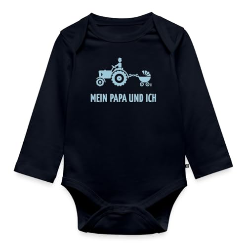 Spreadshirt Mein Papa und Ich Trecker Kinderwagen Baby Body Langarm, 74 (6-9 M.), Navy von Spreadshirt