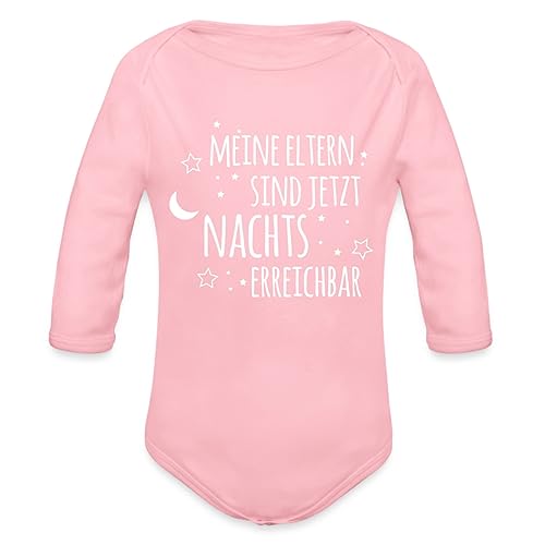 Spreadshirt Meine Eltern Sind Jetzt Nachts Erreichbar Witzig Baby Bio-Langarm-Body, 62 (2-3 M.), Hellrosa von Spreadshirt