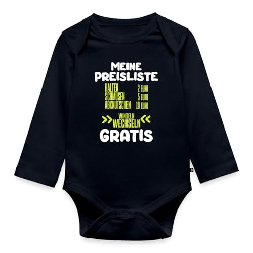 Spreadshirt Meine Preisliste Windeln Wechseln Gratis Geschenk Baby Body Langarm, 74 (6-9 M.), Navy von Spreadshirt