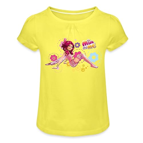 Spreadshirt Mia and Me Elfe Mia Sitzt In Blumen Mädchen T-Shirt mit Raffungen, 8 Jahre, Gelb von Spreadshirt