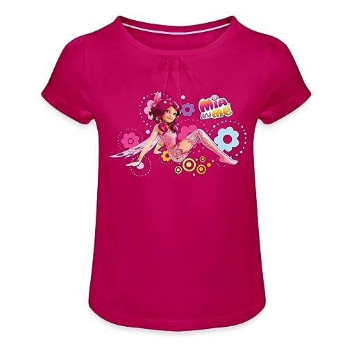 Spreadshirt Mia and Me Elfe Mia Sitzt In Blumen Mädchen T-Shirt mit Raffungen, 8 Jahre, Fuchsia von Spreadshirt