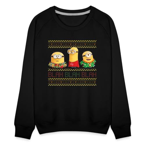 Spreadshirt Minions Ugly X-Mas Blah Ugly Christmas Weihnachten Frauen Premium Pullover, XL, Schwarz von Spreadshirt