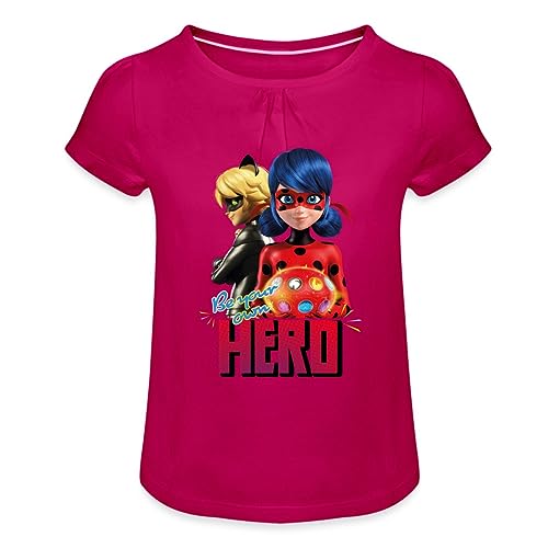 Spreadshirt Miraculous Be Your Own Hero Mädchen T-Shirt mit Raffungen, 6 Jahre, Fuchsia von Spreadshirt