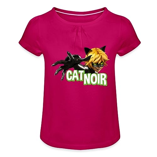 Spreadshirt Miraculous Cat Noir Adrien Mädchen T-Shirt mit Raffungen, 4 Jahre, Fuchsia von Spreadshirt