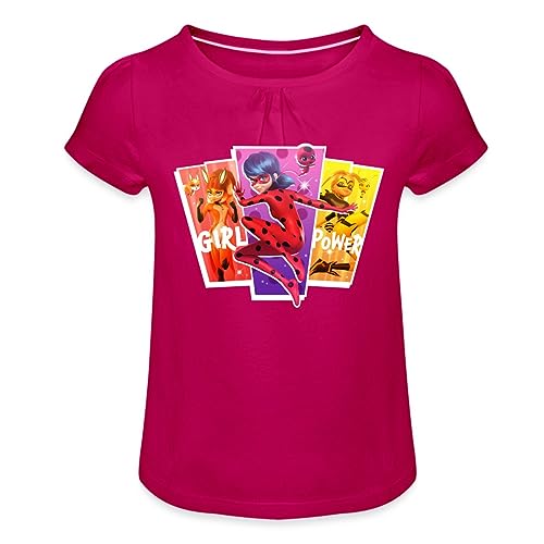 Spreadshirt Miraculous Girl Power Ladybug Superhelden Mädchen T-Shirt mit Raffungen, 4 Jahre, Fuchsia von Spreadshirt