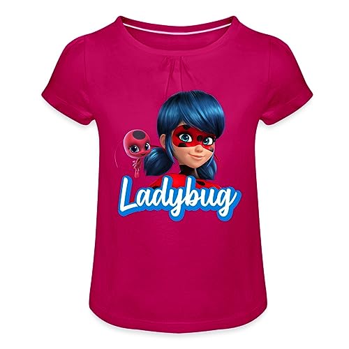 Spreadshirt Miraculous Ladybug Mit Tikki Mädchen T-Shirt mit Raffungen, 4 Jahre, Fuchsia von Spreadshirt