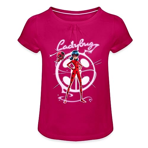 Spreadshirt Miraculous Ladybug Mit Tikki Mädchen T-Shirt mit Raffungen, 8 Jahre, Fuchsia von Spreadshirt