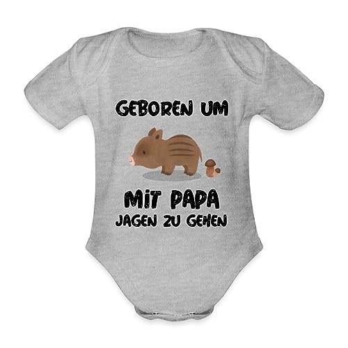 Spreadshirt Geboren Um Mit Papa Jagen Zu Gehen Baby Bio-Kurzarm-Body, 62 (2-3 M.), Grau meliert von Spreadshirt