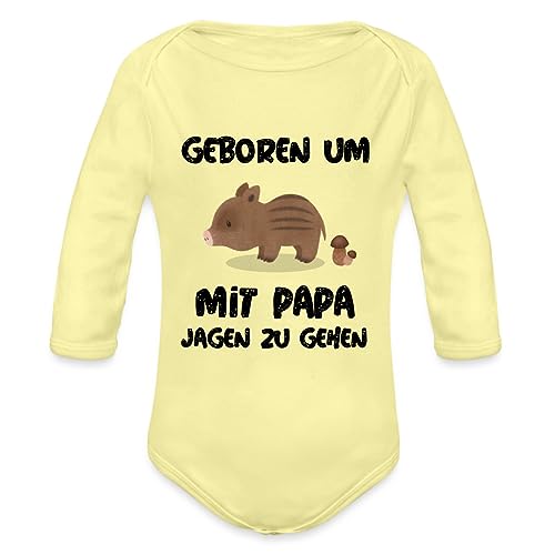 Spreadshirt Geboren Um Mit Papa Jagen Zu Gehen Baby Bio-Langarm-Body, 68 (3-6 M.), Hellgelb von Spreadshirt