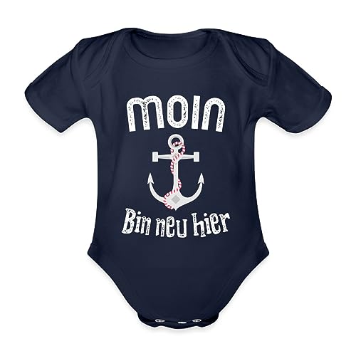 Spreadshirt Moin Bin Neu Hier Geburt Baby Hamburg Anker Baby Bio-Kurzarm-Body, 56 (0-1 M.), Dunkelnavy von Spreadshirt