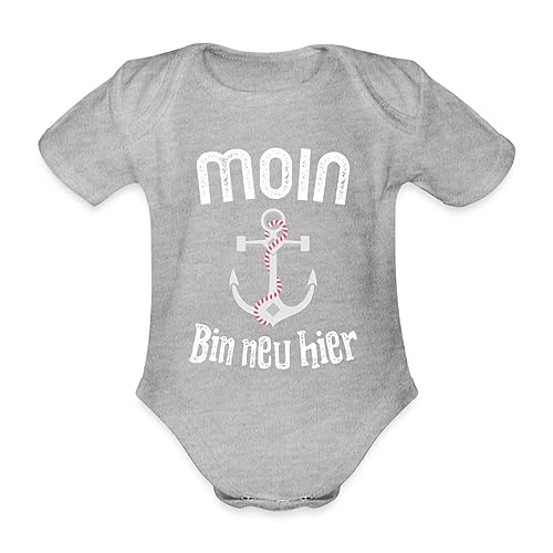 Spreadshirt Moin Bin Neu Hier Geburt Baby Hamburg Anker Baby Bio-Kurzarm-Body, 62 (2-3 M.), Grau meliert von Spreadshirt