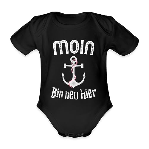 Spreadshirt Moin Bin Neu Hier Geburt Baby Hamburg Anker Baby Bio-Kurzarm-Body, 68 (3-6 M.), Schwarz von Spreadshirt