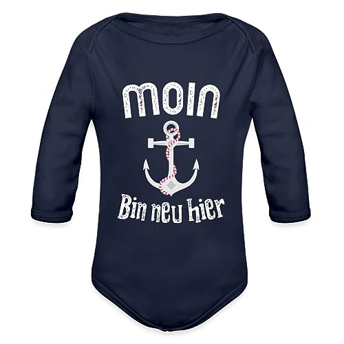 Spreadshirt Moin Bin Neu Hier Geburt Baby Hamburg Anker Baby Bio-Langarm-Body, 62 (2-3 M.), Dunkelnavy von Spreadshirt