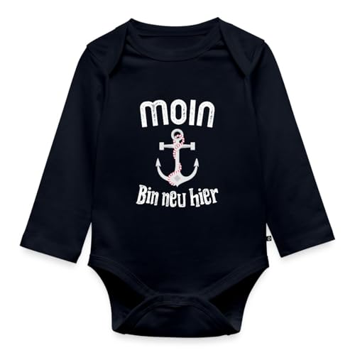 Spreadshirt Moin Bin Neu Hier Geburt Baby Hamburg Anker Baby Body Langarm, 62 (2-3 M.), Navy von Spreadshirt