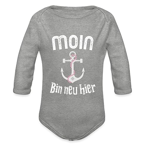 Spreadshirt Moin Bin Neu Hier Geburt Baby Hamburg Anker Baby Bio-Langarm-Body, 62 (2-3 M.), Grau meliert von Spreadshirt