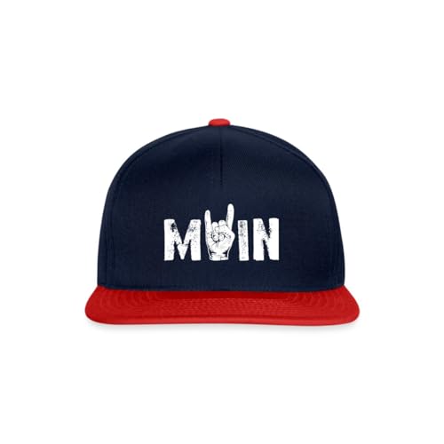 Spreadshirt Moin Rock n Roll Gruß Aus Dem Norden Musik Rocker Snapback Cap, One Size, Navy/Rot von Spreadshirt