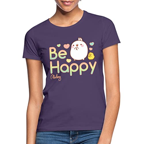 Spreadshirt Molang Piu Piu Be Happy Spruch Frauen T-Shirt, S, Dunkellila von Spreadshirt